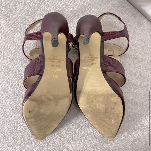 5/$25 Anne Michelle Burgundy Faux Leather Pointed Toe Sling Back Heels 8.5 - Picture 6 of 13